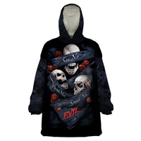 Skull Wearable Blanket Hoodie No See Evil Red Rose Jean - Wonder Print Shop