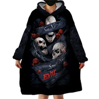 Skull Wearable Blanket Hoodie No See Evil Red Rose Jean - Wonder Print Shop