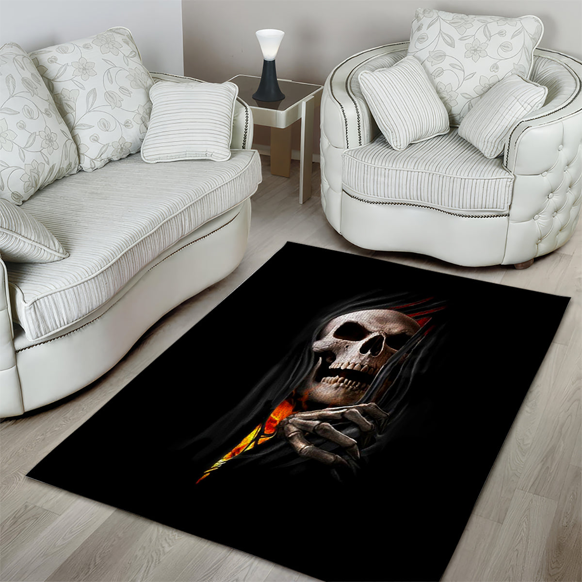 Skull Area Rug Skeleton Ripped Inside Flame - Wonder Print Shop