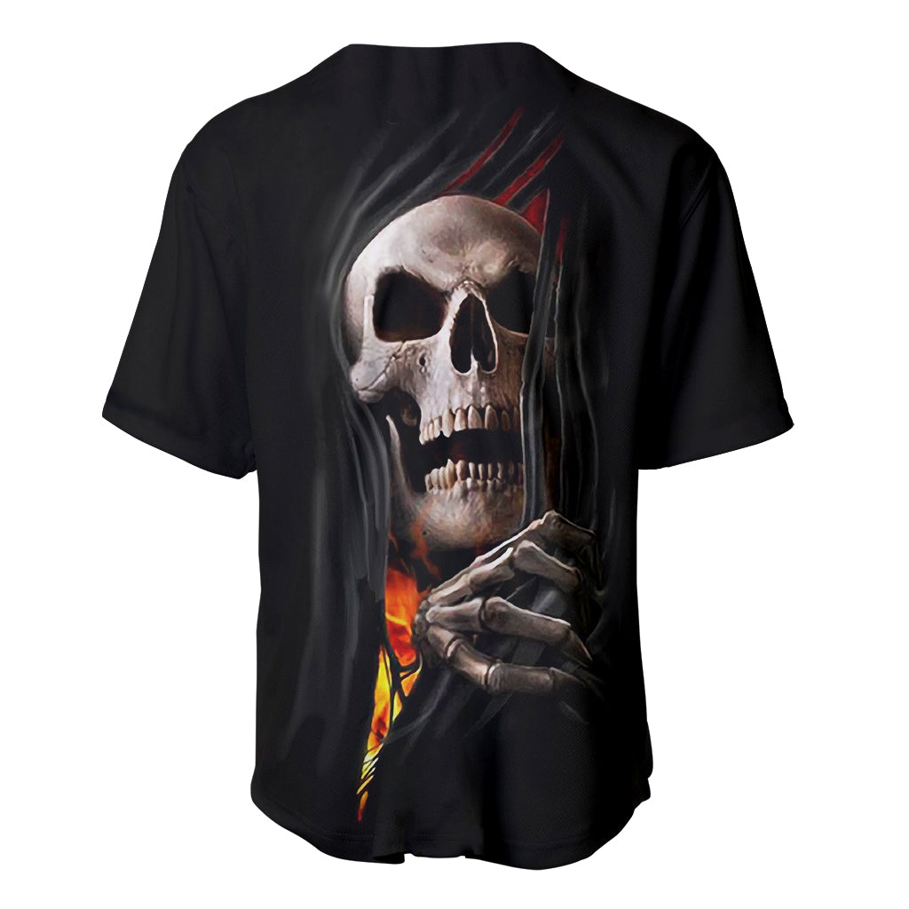 Skull Baseball Jersey Skeleton Ripped Inside Flame - Wonder Print Shop