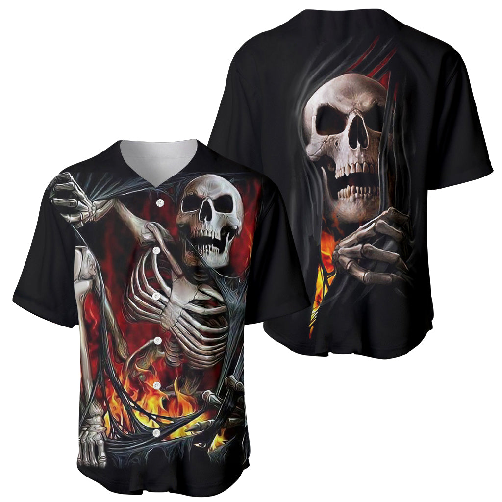 Skull Baseball Jersey Skeleton Ripped Inside Flame - Wonder Print Shop