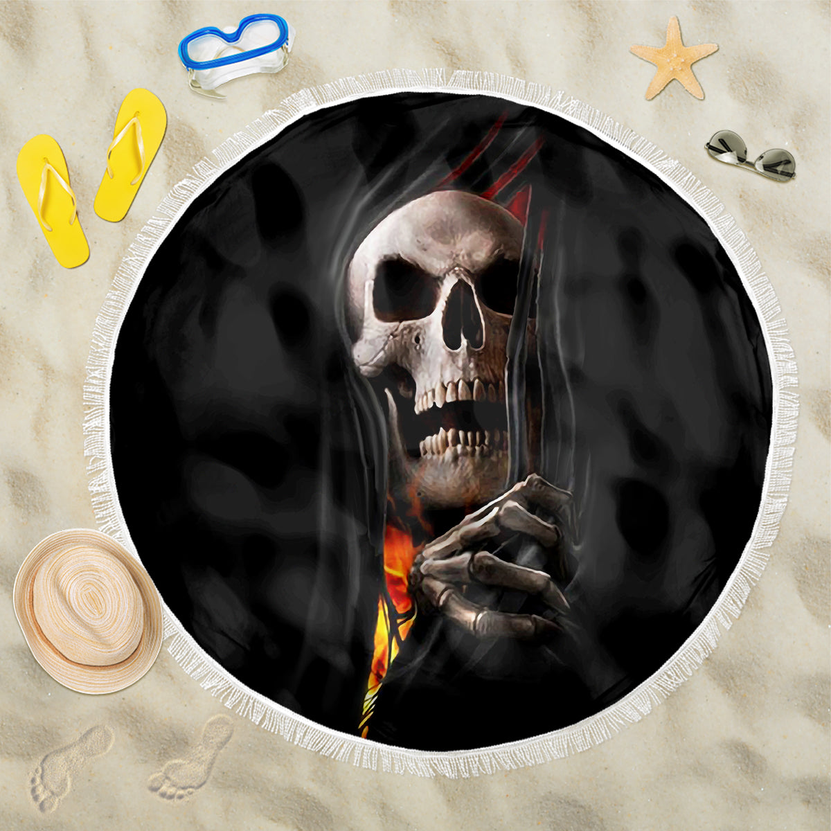 Skull Beach Blanket Skeleton Ripped Inside Flame - Wonder Print Shop