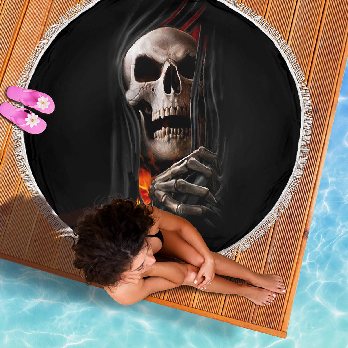 Skull Beach Blanket Skeleton Ripped Inside Flame - Wonder Print Shop