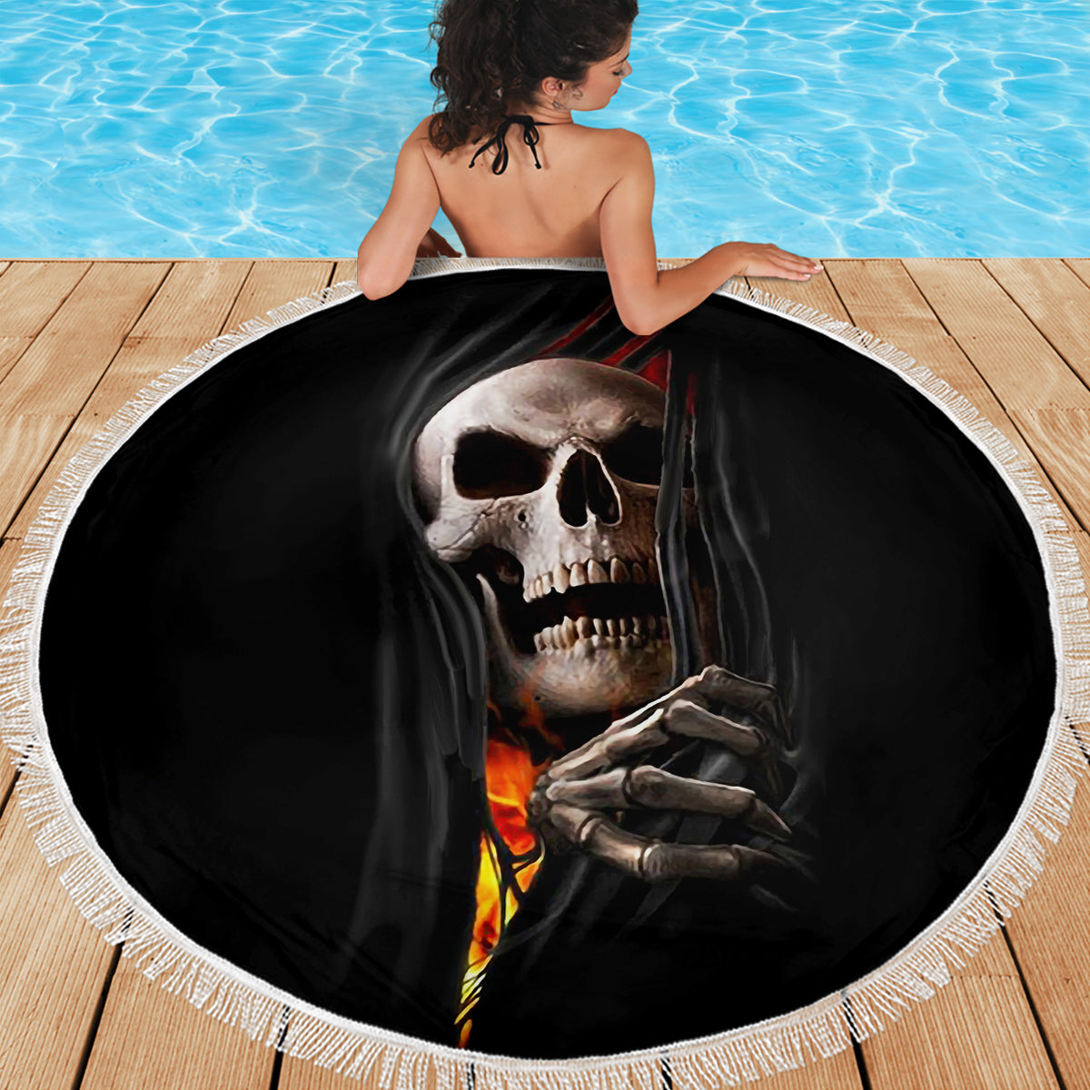 Skull Beach Blanket Skeleton Ripped Inside Flame - Wonder Print Shop