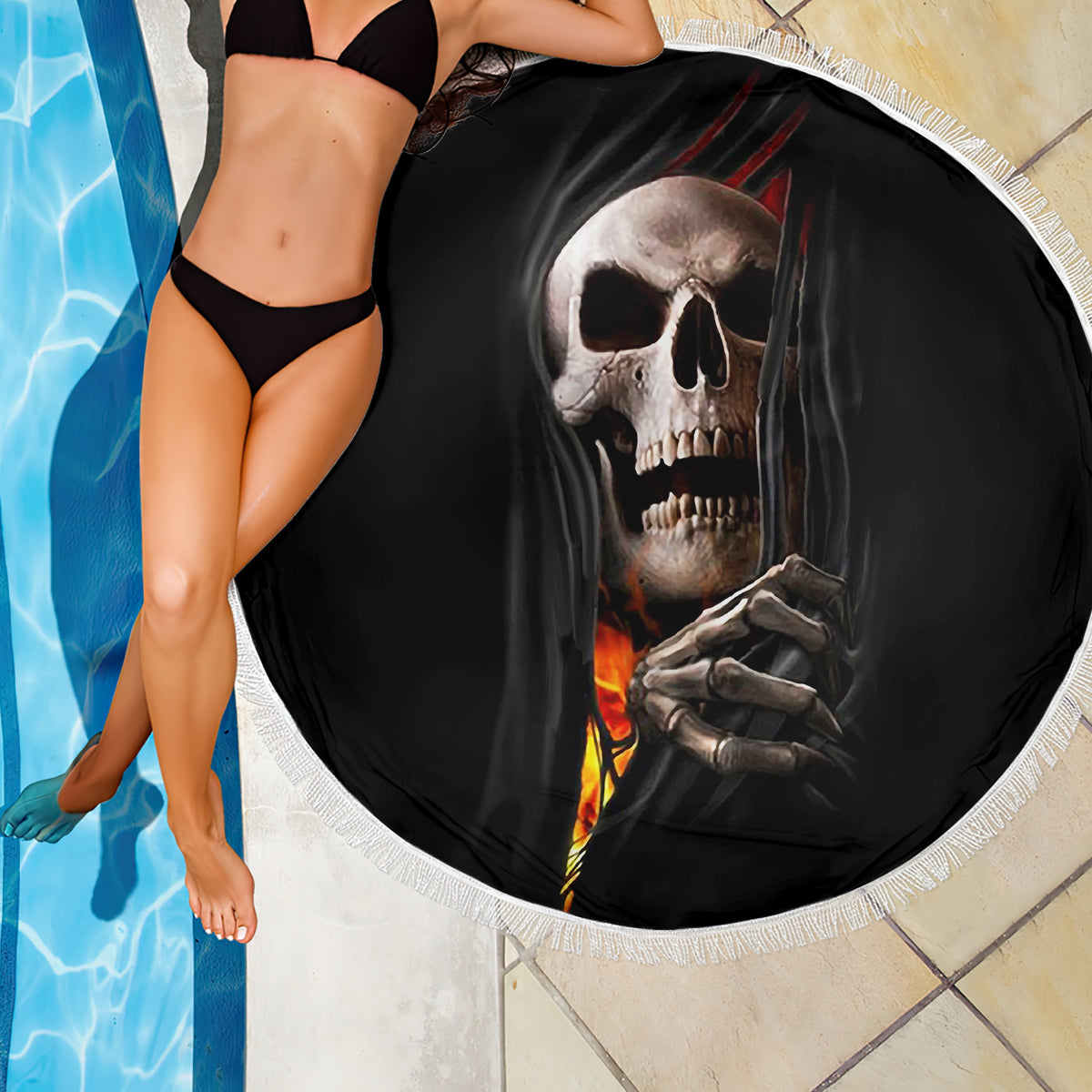 Skull Beach Blanket Skeleton Ripped Inside Flame - Wonder Print Shop