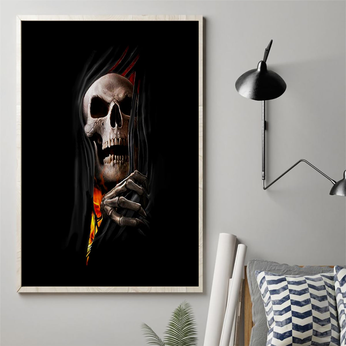 Skull Canvas Wall Art Skeleton Ripped Inside Flame - Wonder Print Shop