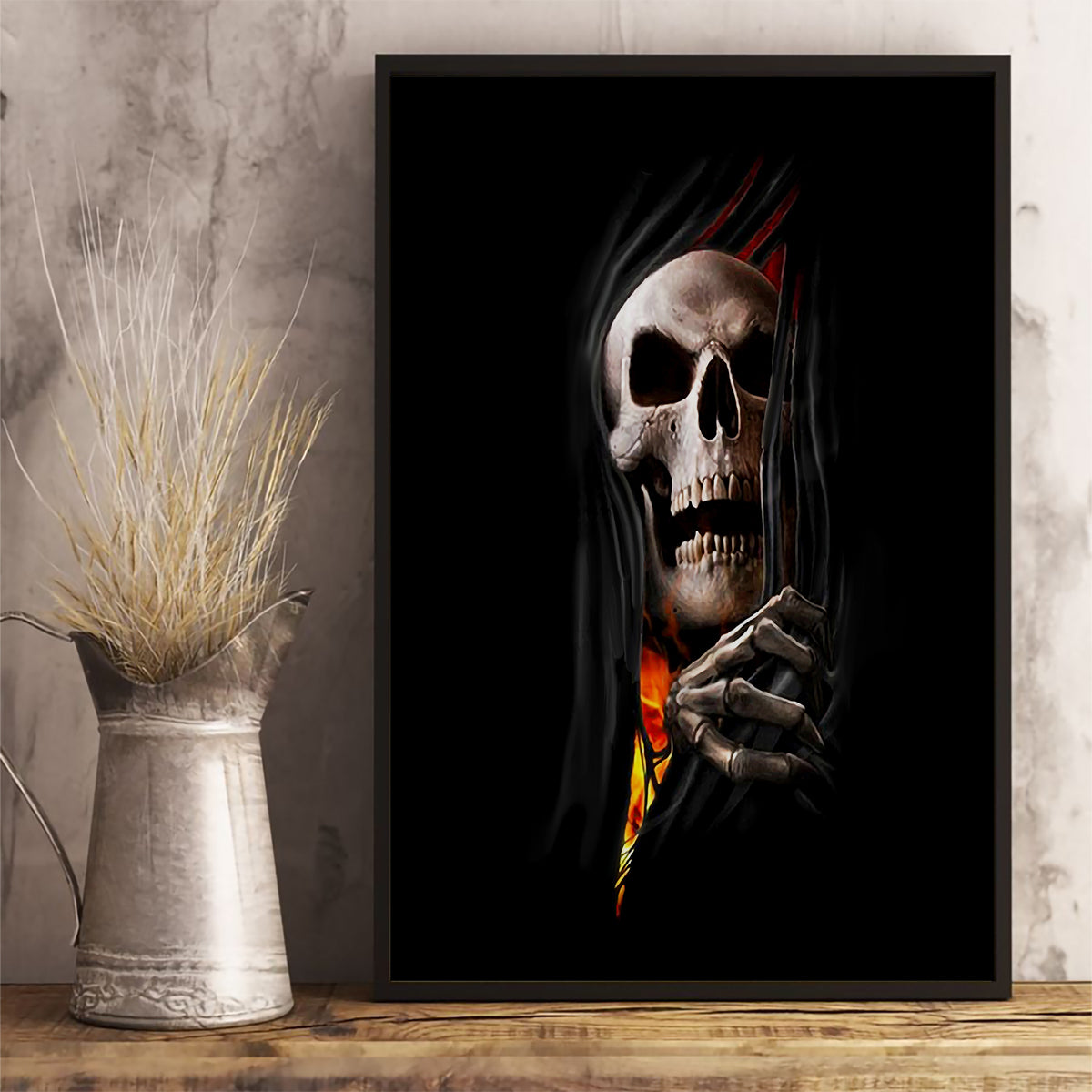 Skull Canvas Wall Art Skeleton Ripped Inside Flame - Wonder Print Shop