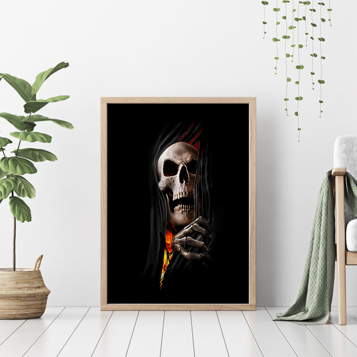 Skull Canvas Wall Art Skeleton Ripped Inside Flame - Wonder Print Shop