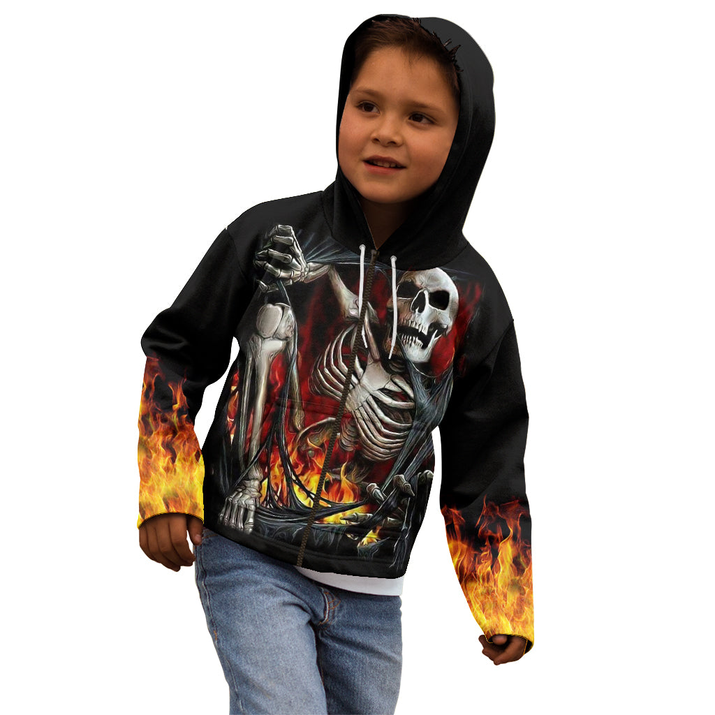 Skull Kid Hoodie Skeleton Ripped Inside Flame - Wonder Print Shop