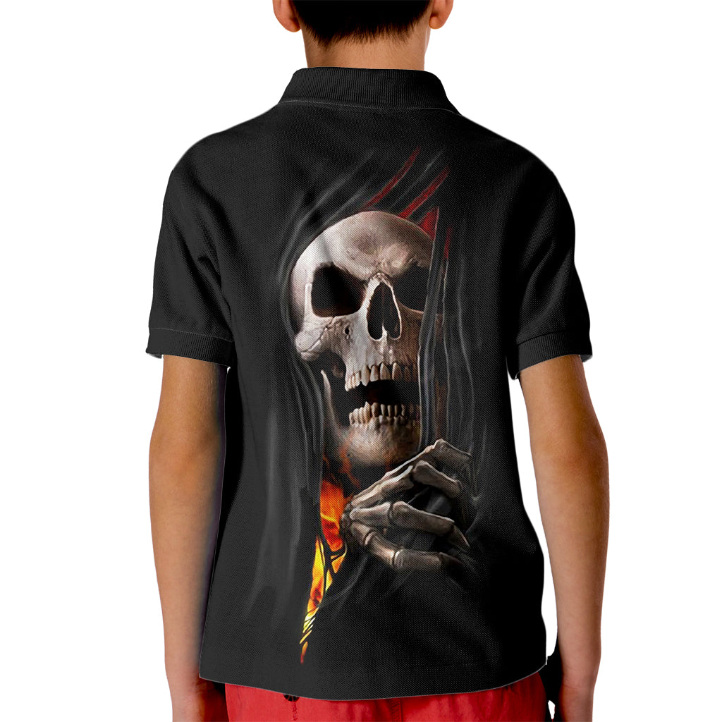 Skull Kid Polo Shirt Skeleton Ripped Inside Flame - Wonder Print Shop