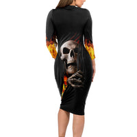 Skull Long Sleeve Bodycon Dress Skeleton Ripped Inside Flame - Wonder Print Shop