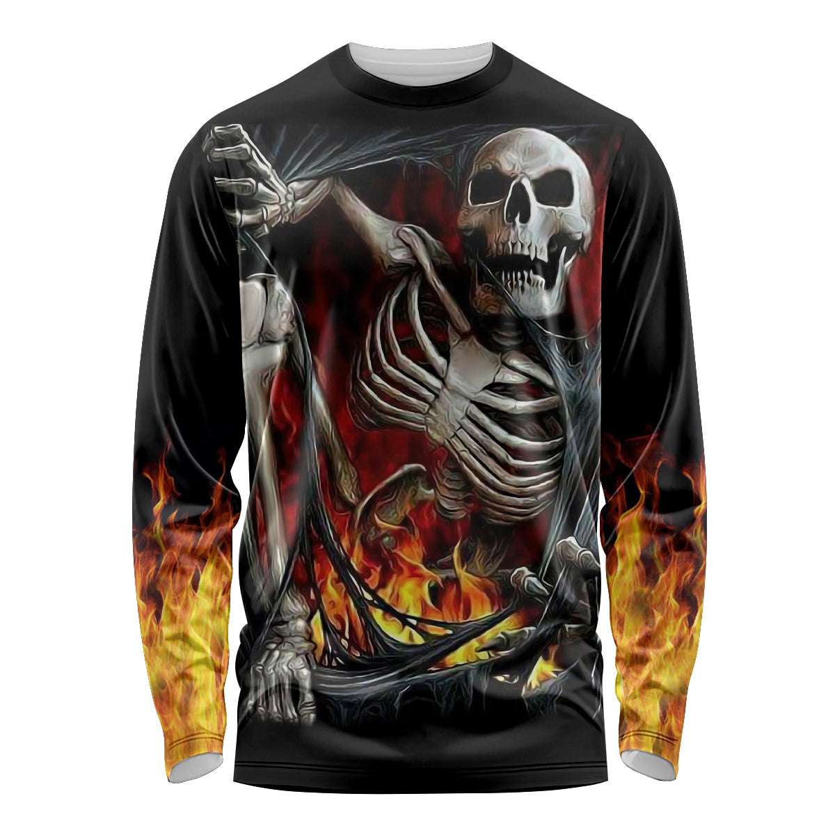 Skull Long Sleeve Shirt Skeleton Ripped Inside Flame - Wonder Print Shop