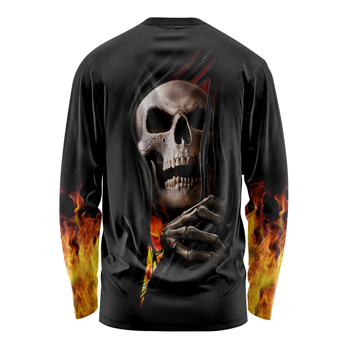 Skull Long Sleeve Shirt Skeleton Ripped Inside Flame - Wonder Print Shop