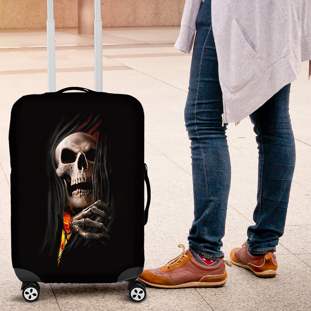 Skull Luggage Cover Skeleton Ripped Inside Flame - Wonder Print Shop