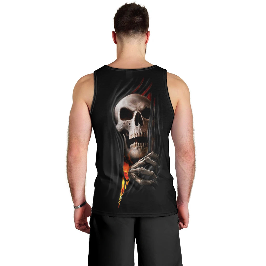 Skull Men Tank Top Skeleton Ripped Inside Flame DT01