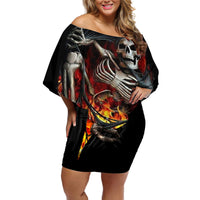 Skull Off Shoulder Short Dress Skeleton Ripped Inside Flame - Wonder Print Shop