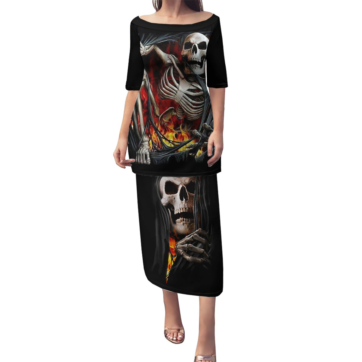 Skull Puletasi Skeleton Ripped Inside Flame - Wonder Print Shop
