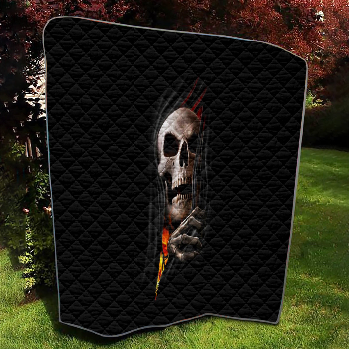 Skull Quilt Skeleton Ripped Inside Flame - Wonder Print Shop