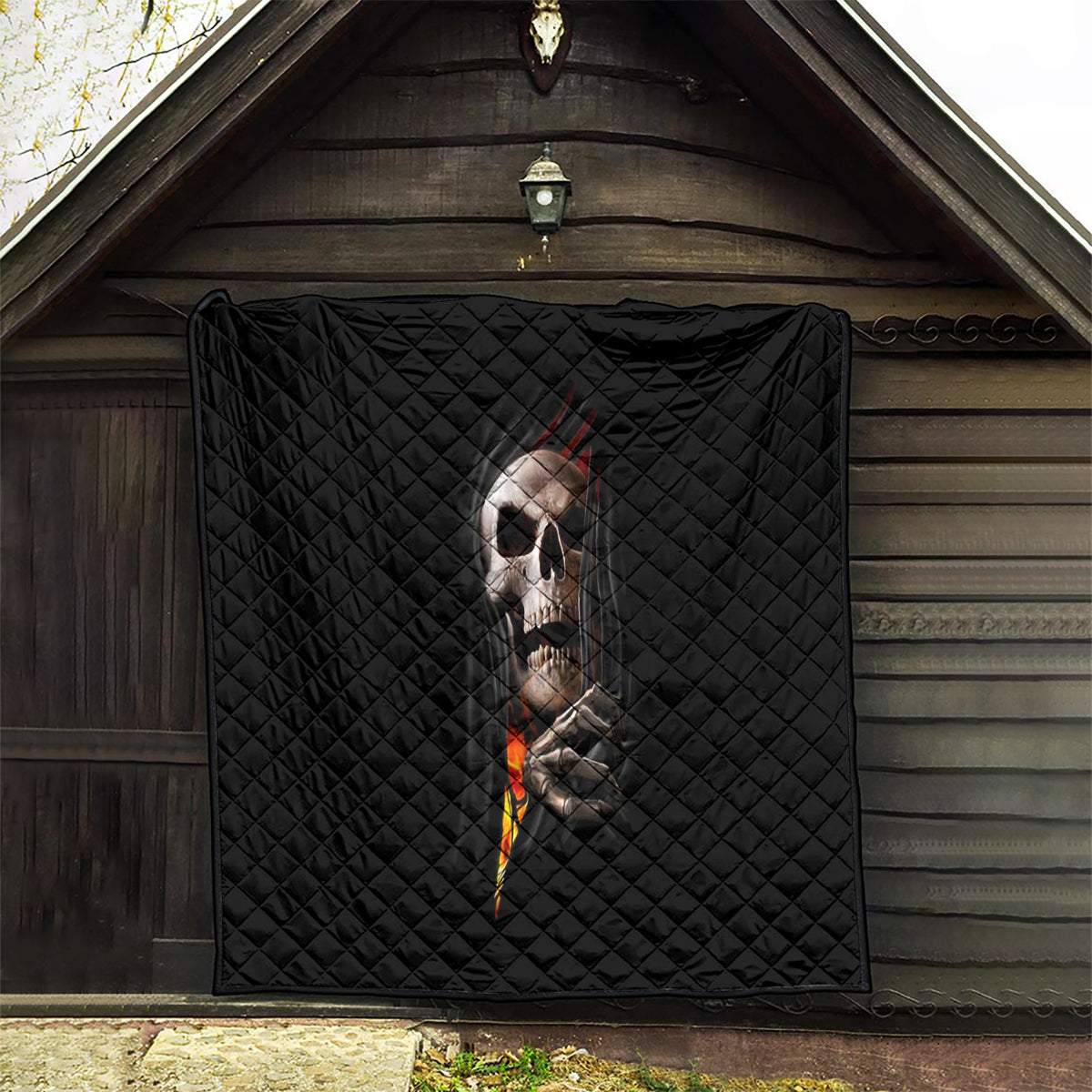 Skull Quilt Skeleton Ripped Inside Flame - Wonder Print Shop