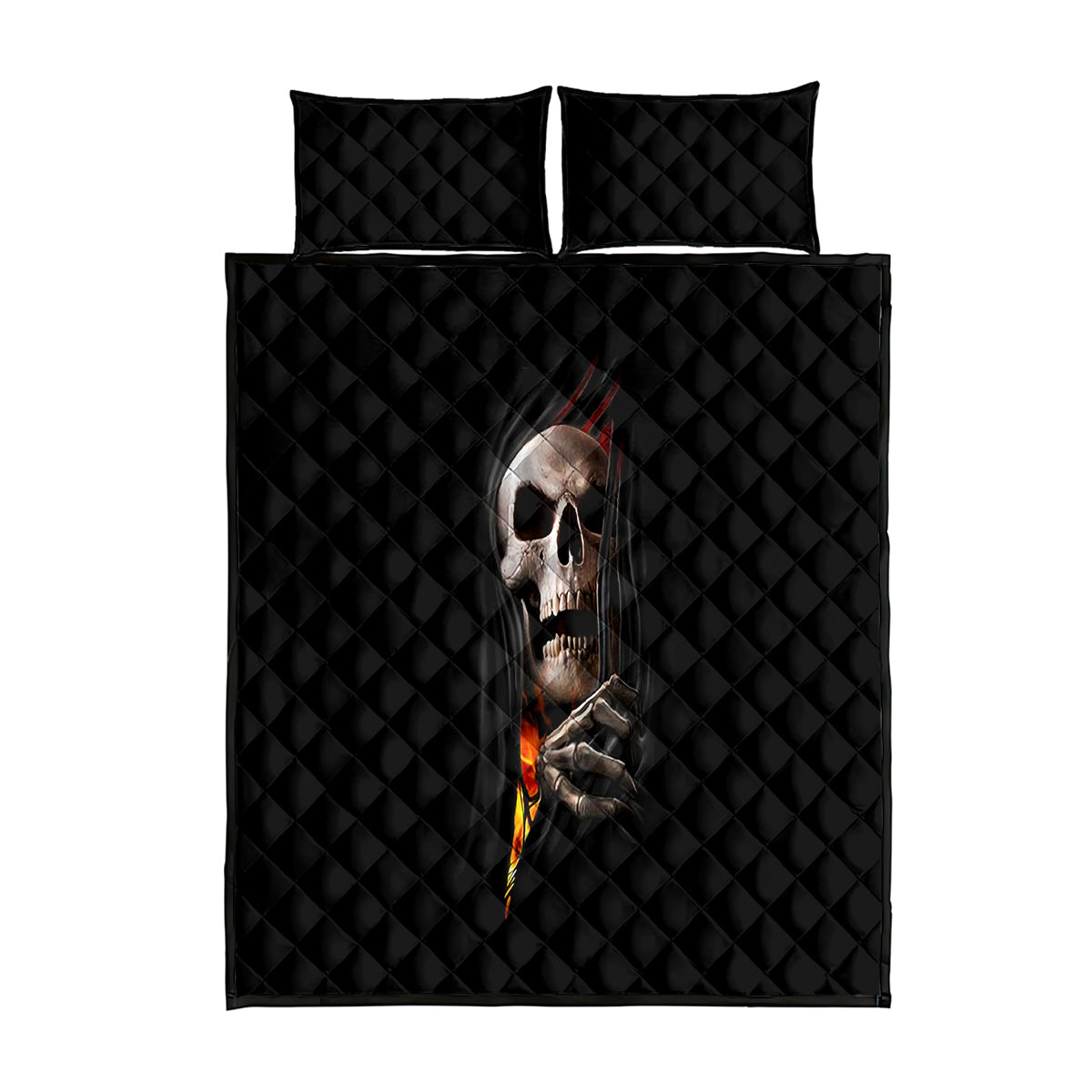 Skull Quilt Bed Set Skeleton Ripped Inside Flame - Wonder Print Shop