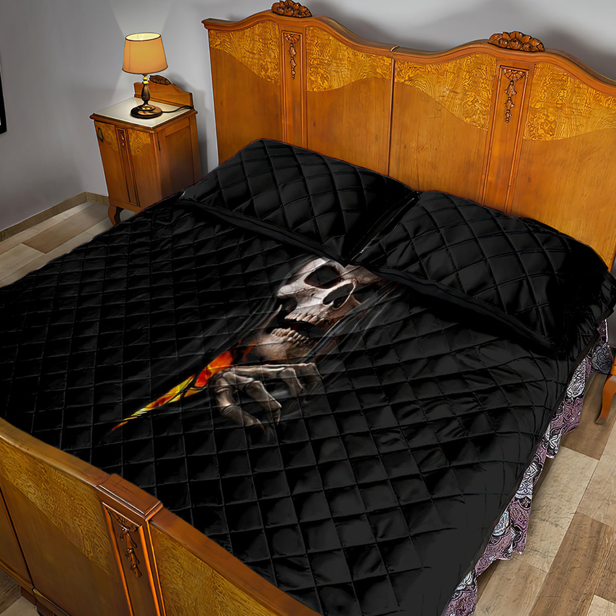 Skull Quilt Bed Set Skeleton Ripped Inside Flame - Wonder Print Shop