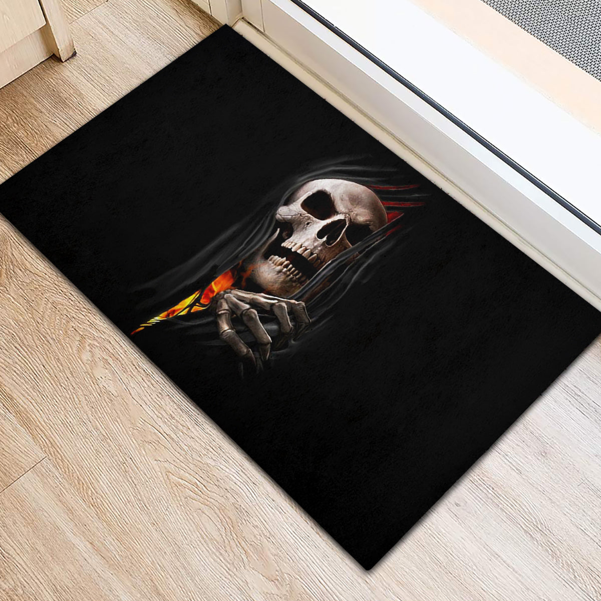 Skull Rubber Doormat Skeleton Ripped Inside Flame - Wonder Print Shop