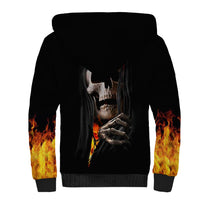 Skull Sherpa Hoodie Skeleton Ripped Inside Flame - Wonder Print Shop