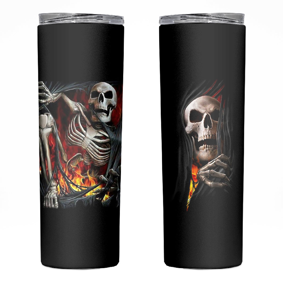 Skull Skinny Tumbler Skeleton Ripped Inside Flame - Wonder Print Shop