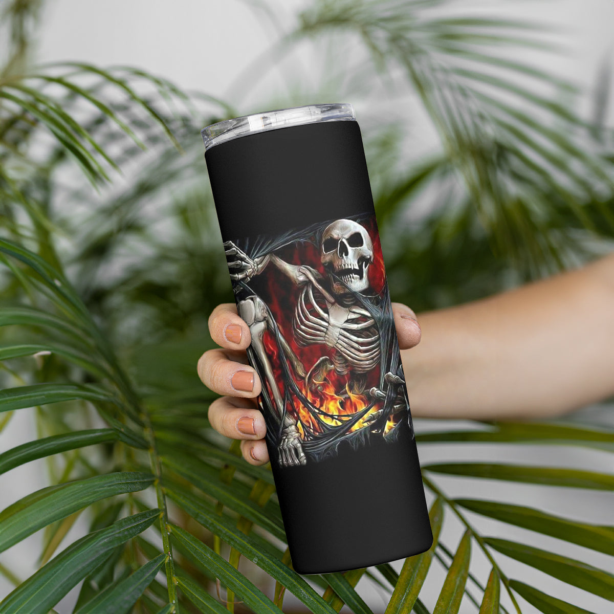 Skull Skinny Tumbler Skeleton Ripped Inside Flame - Wonder Print Shop