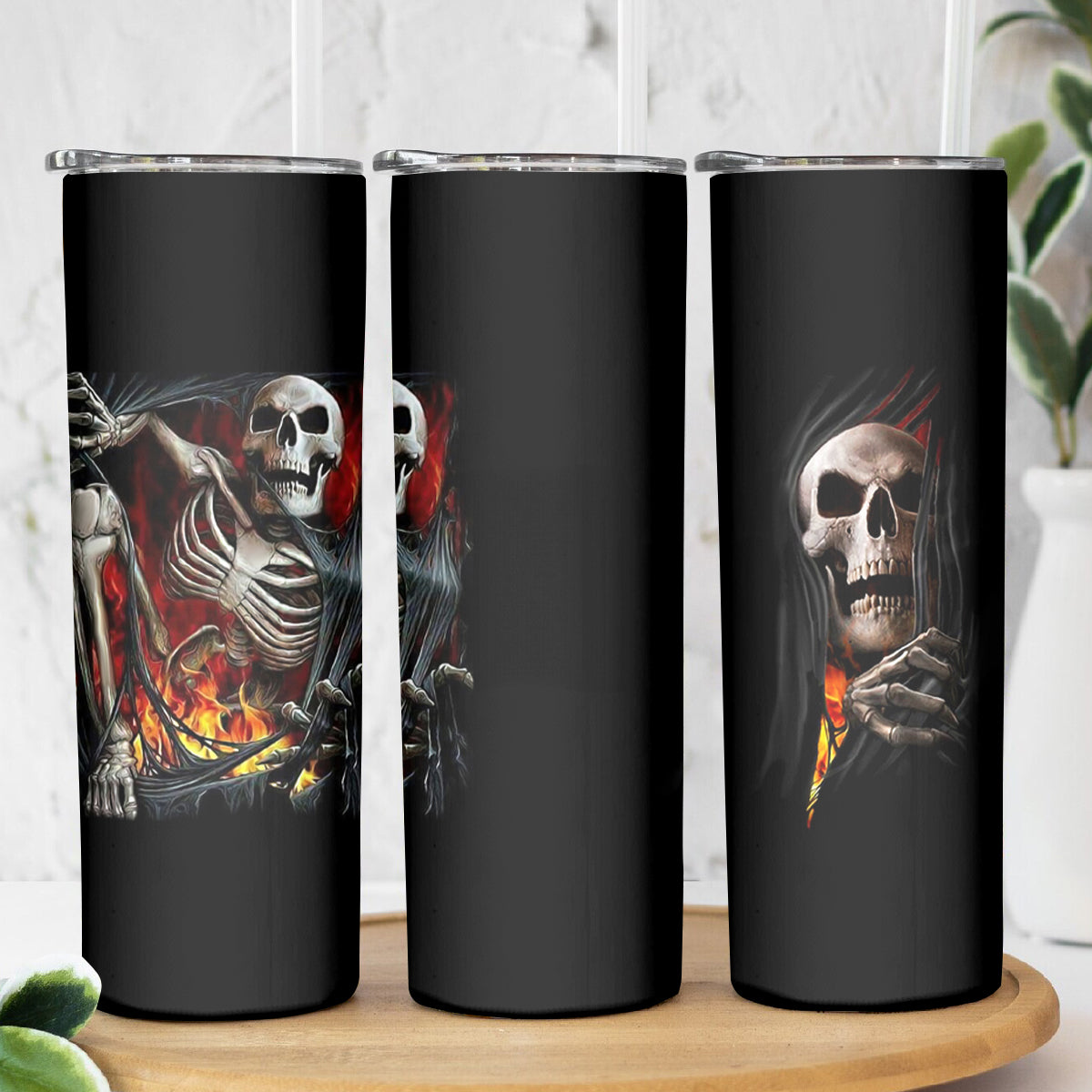 Skull Skinny Tumbler Skeleton Ripped Inside Flame - Wonder Print Shop