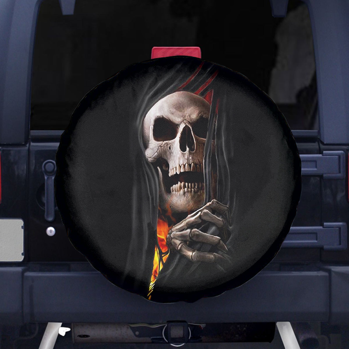 Skull Spare Tire Cover Skeleton Ripped Inside Flame - Wonder Print Shop