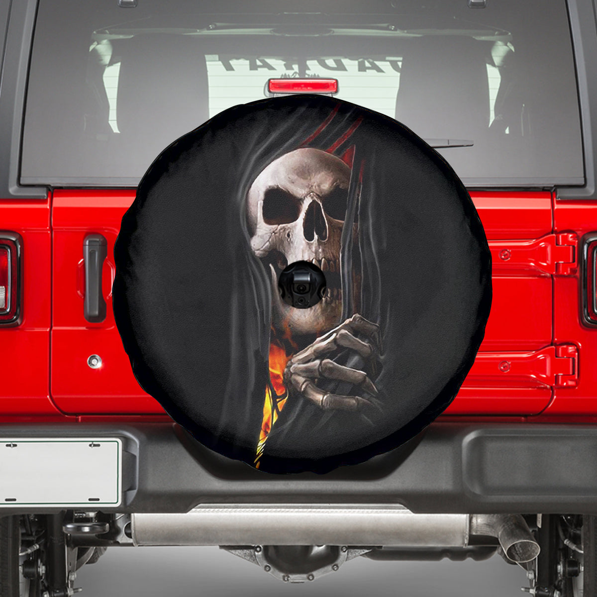 Skull Spare Tire Cover Skeleton Ripped Inside Flame - Wonder Print Shop