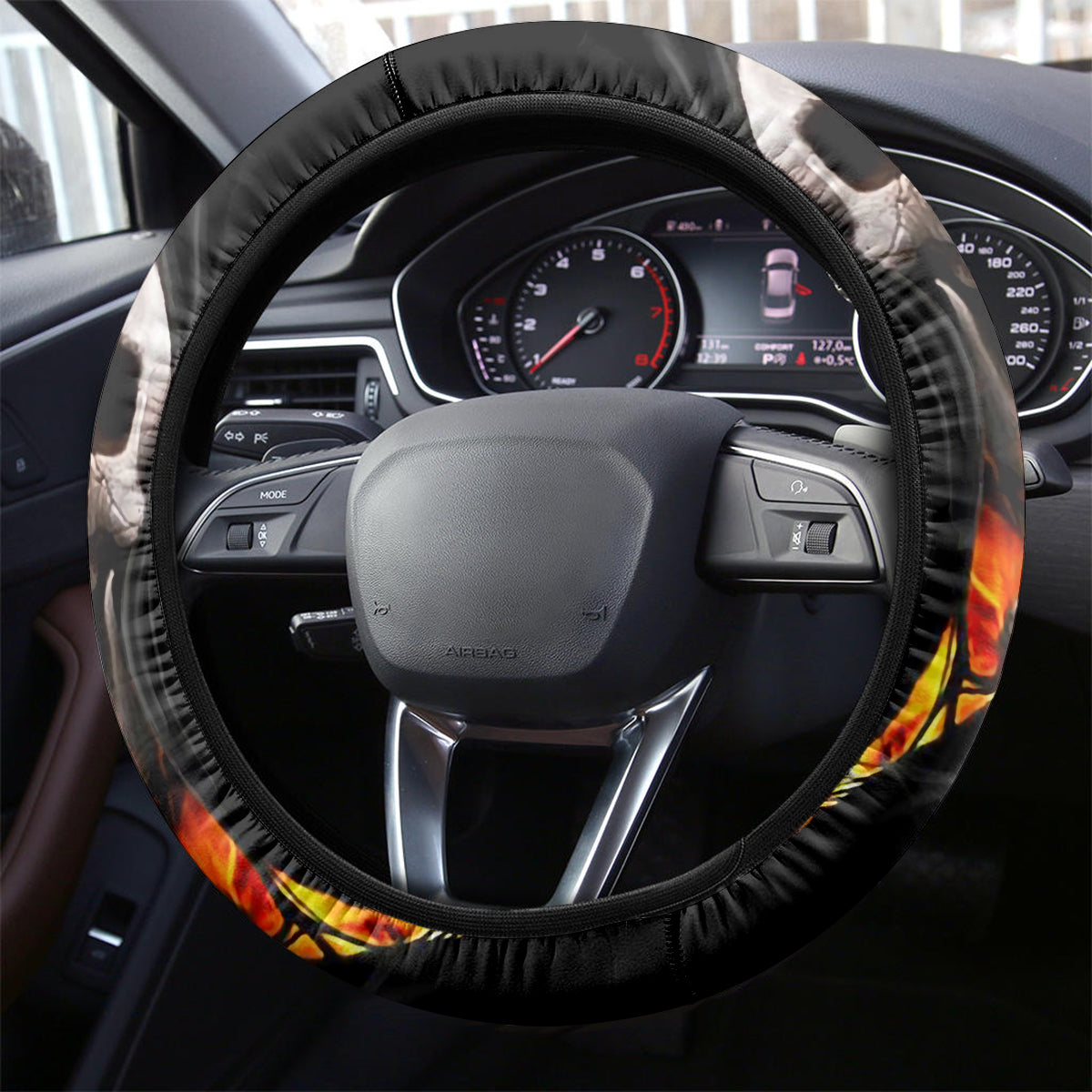 Skull Steering Wheel Cover Skeleton Ripped Inside Flame - Wonder Print Shop