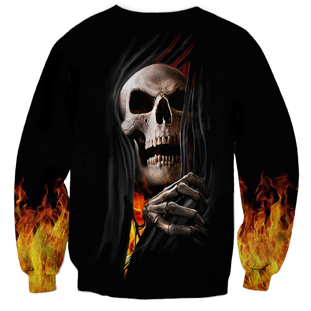 Skull Sweatshirt Skeleton Ripped Inside Flame - Wonder Print Shop