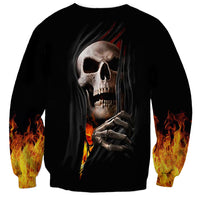 Skull Sweatshirt Skeleton Ripped Inside Flame - Wonder Print Shop