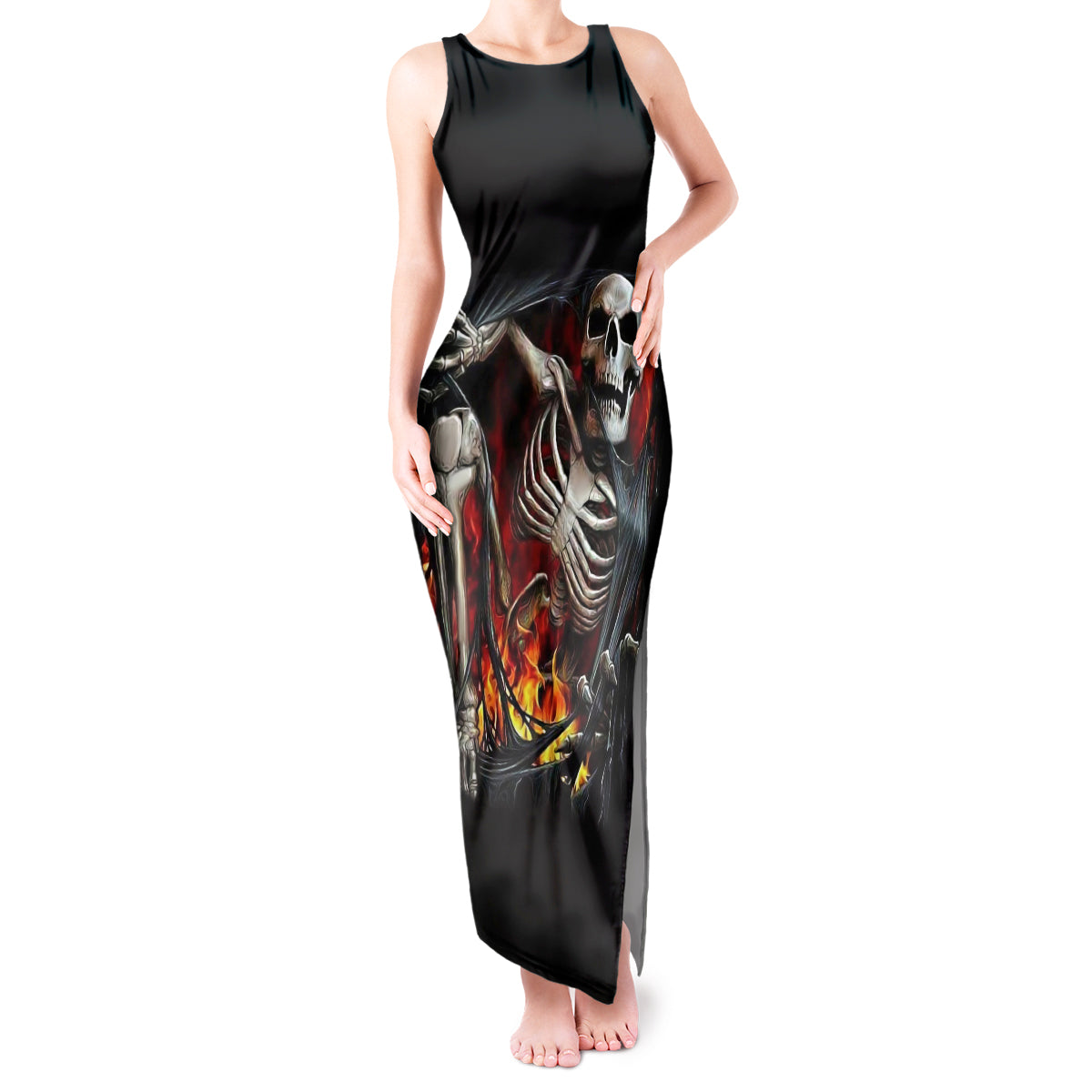 Skull Tank Maxi Dress Skeleton Ripped Inside Flame - Wonder Print Shop