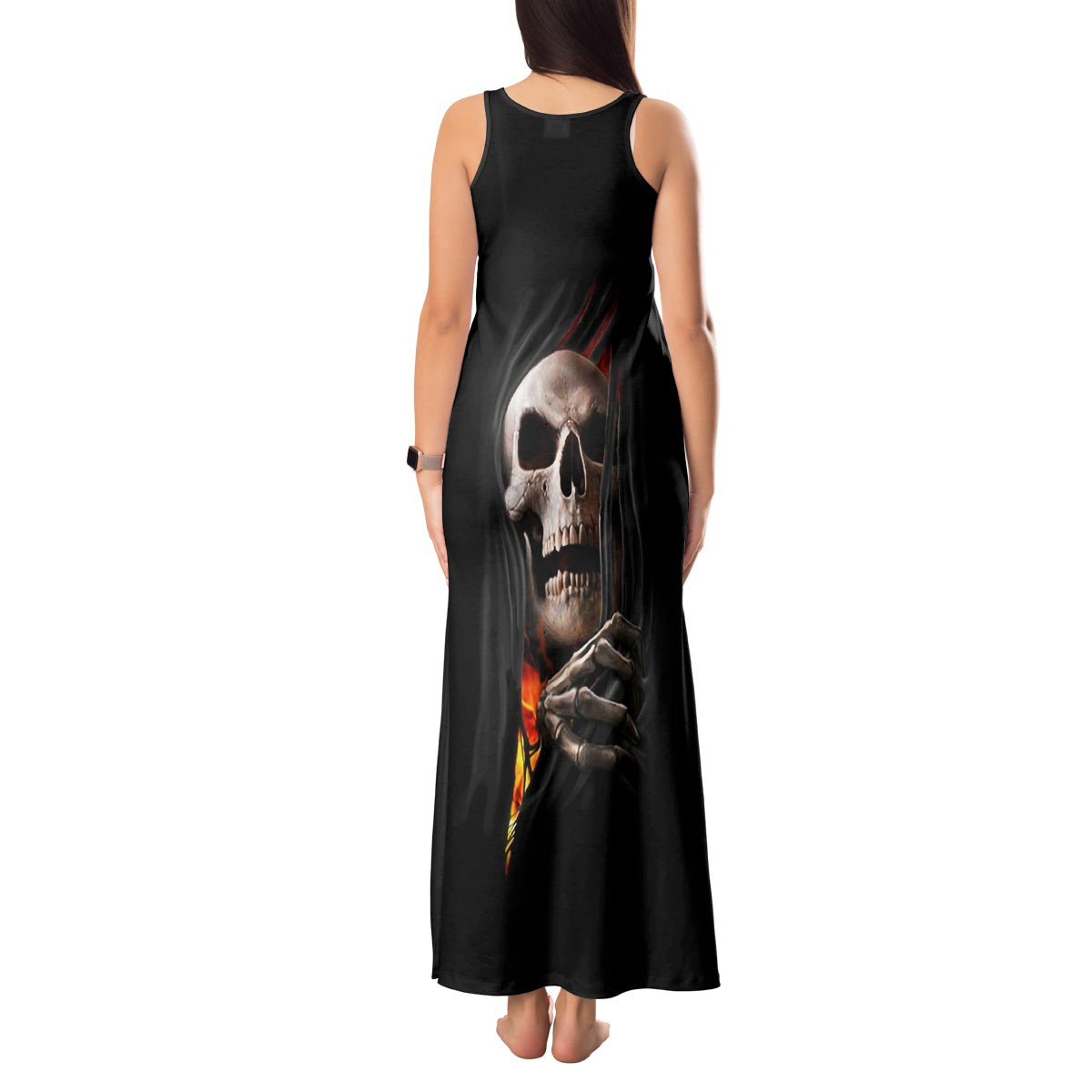 Skull Tank Maxi Dress Skeleton Ripped Inside Flame - Wonder Print Shop