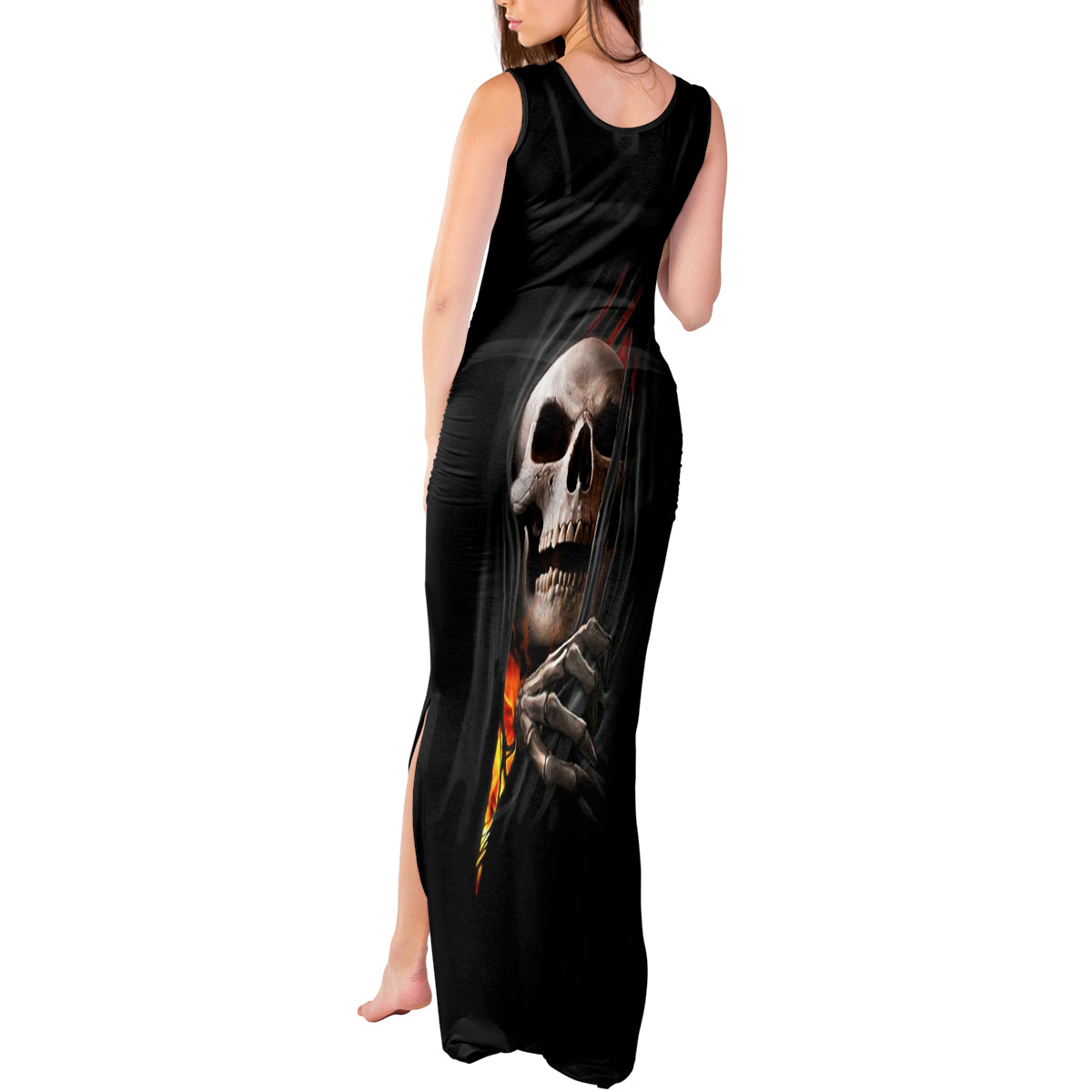 Skull Tank Maxi Dress Skeleton Ripped Inside Flame - Wonder Print Shop