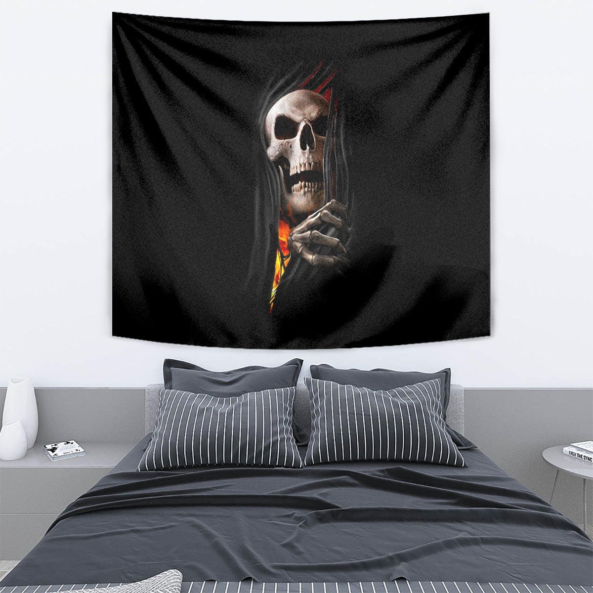 Skull Tapestry Skeleton Ripped Inside Flame - Wonder Print Shop
