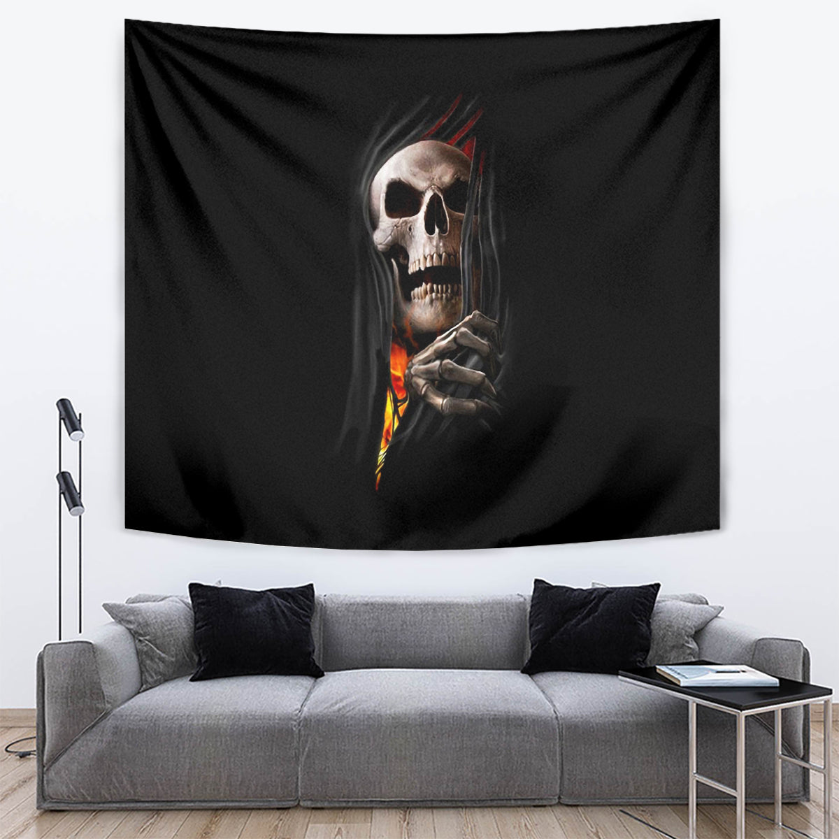 Skull Tapestry Skeleton Ripped Inside Flame - Wonder Print Shop