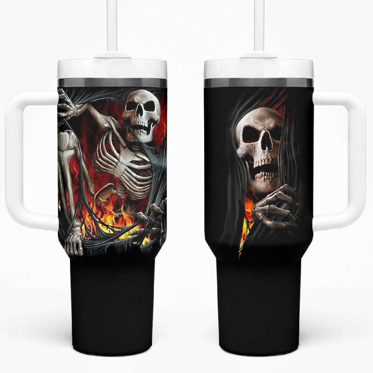 Skull Tumbler With Handle Skeleton Ripped Inside Flame - Wonder Print Shop