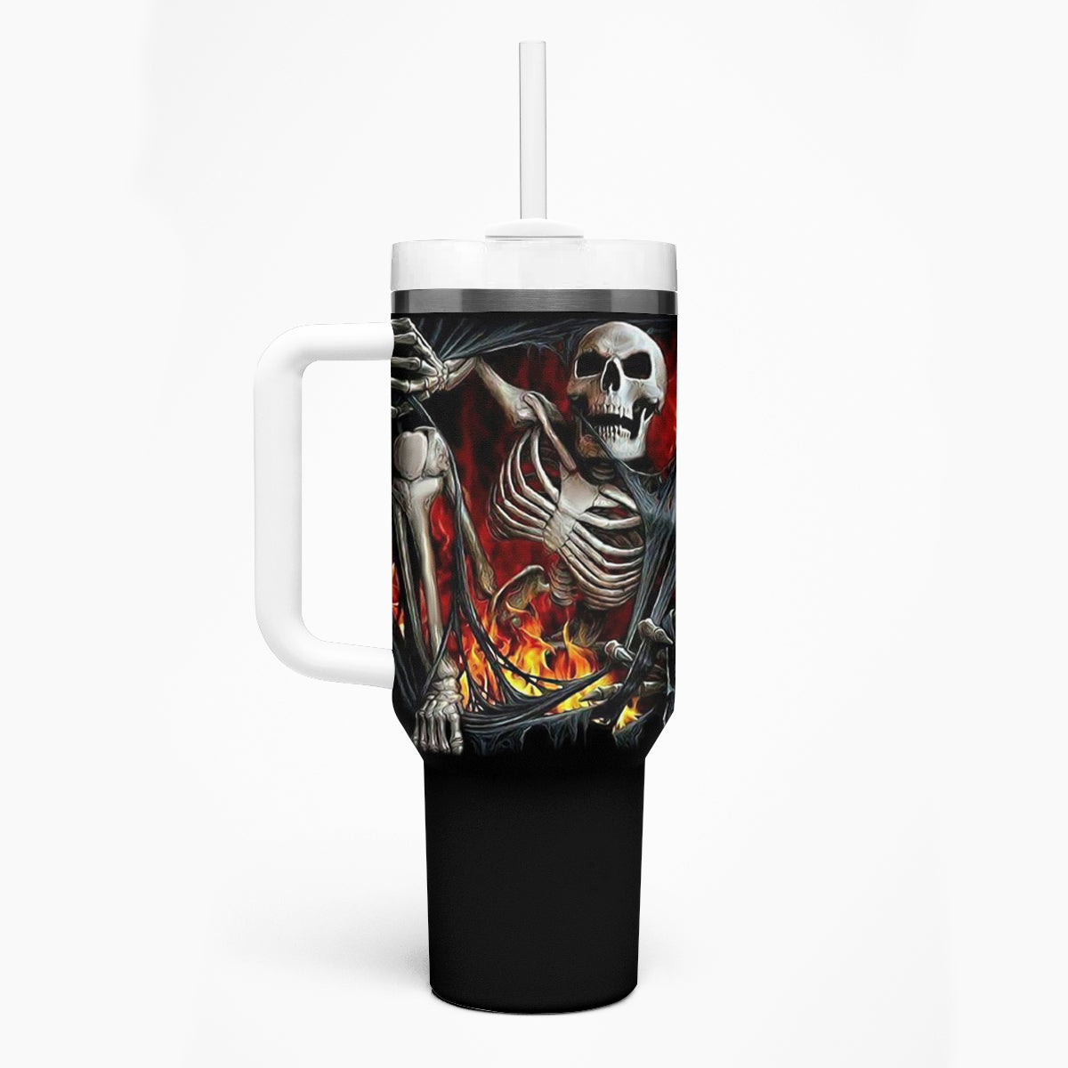 Skull Tumbler With Handle Skeleton Ripped Inside Flame - Wonder Print Shop