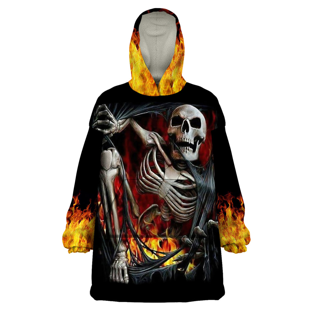 Skull Wearable Blanket Hoodie Skeleton Ripped Inside Flame - Wonder Print Shop
