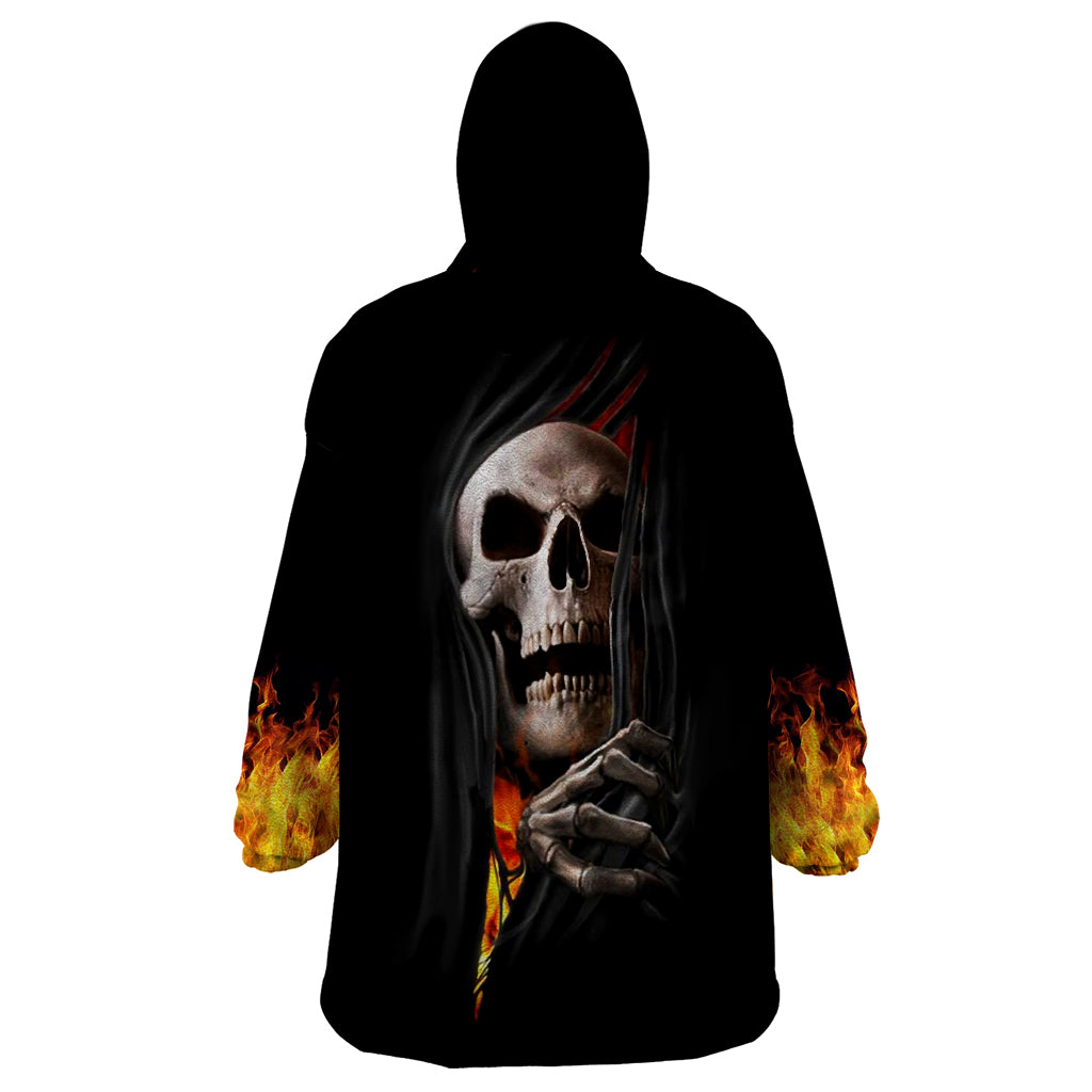 Skull Wearable Blanket Hoodie Skeleton Ripped Inside Flame - Wonder Print Shop