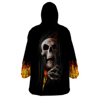 Skull Wearable Blanket Hoodie Skeleton Ripped Inside Flame - Wonder Print Shop