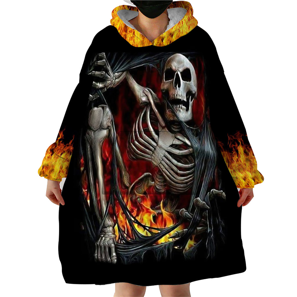 Skull Wearable Blanket Hoodie Skeleton Ripped Inside Flame - Wonder Print Shop
