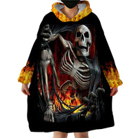 Skull Wearable Blanket Hoodie Skeleton Ripped Inside Flame - Wonder Print Shop