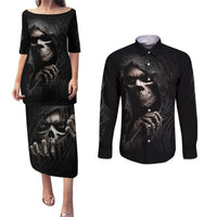 Skull Couples Matching Puletasi Dress and Long Sleeve Button Shirts Evil Skeleton Look Inside - Wonder Print Shop