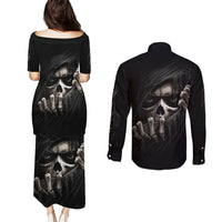 Skull Couples Matching Puletasi Dress and Long Sleeve Button Shirts Evil Skeleton Look Inside - Wonder Print Shop