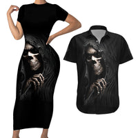 Skull Couples Matching Short Sleeve Bodycon Dress and Hawaiian Shirt Evil Skeleton Look Inside - Wonder Print Shop